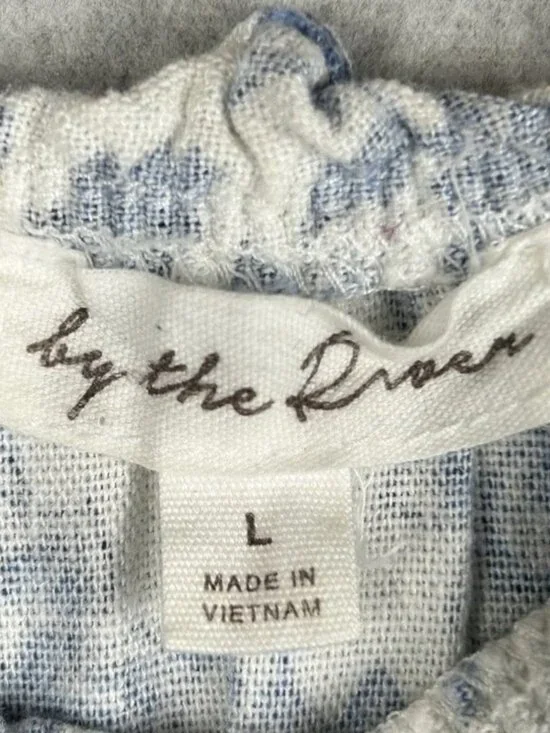 Anthropologie By The River Midi Dress Blue Floral Cutout Ruffle Tiered Cottage L - Picture 10 of 16